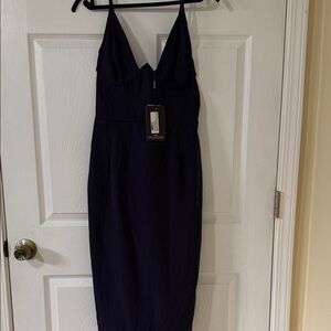 Elegant Navy Blue Spaghetti Strap Dress